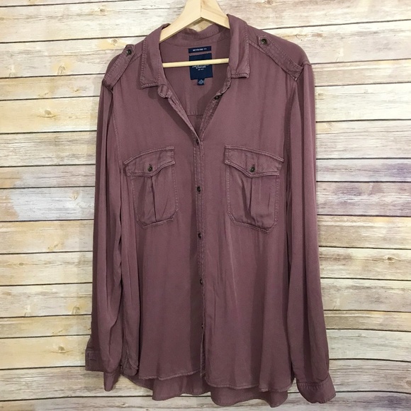 American Eagle Outfitters Tops - AEO • Boyfriend Fit Button-Up Maroon Shirt XL